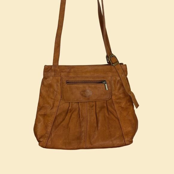 Vintage 1990s brown leather shoulder bag by Pelleteria di Mario, Italian purse - Picture 1 of 10